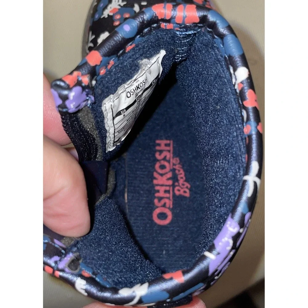 OshKosh‎ Kids Size 5 Ankle Boots Navy Blue Floral Raquel Side Zip Booties
